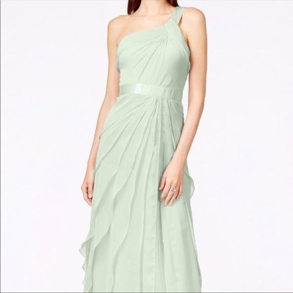 WOOHOO SOLD ❤️NWT GORGEOUS ADRIANA PAPELL Mint Chiffon One-Shoulder Gown - Picture 2 of 9